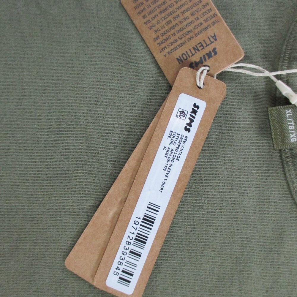 SKIMS T Shirt Womens XL Army Green Vintage Cropped Long Sleeve NWT - Picture 6 of 7